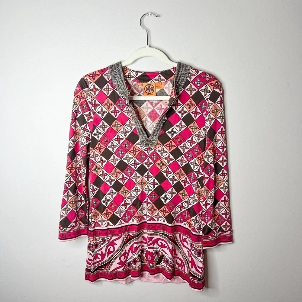 Tory Burch Beaded Silk Tunic Top